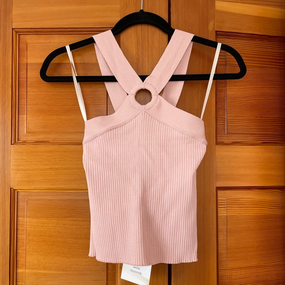 NWT Whyte Valentyne Cross Strap Ribbed Knit Top